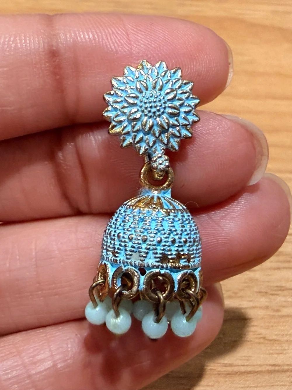 Handcrafted Light Blue Floral Jhumka Earrings